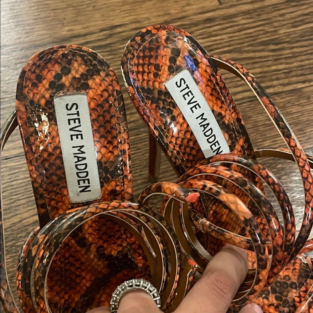 Steve Madden Orange Snakeskin Spiral Strap Stiletto Heels